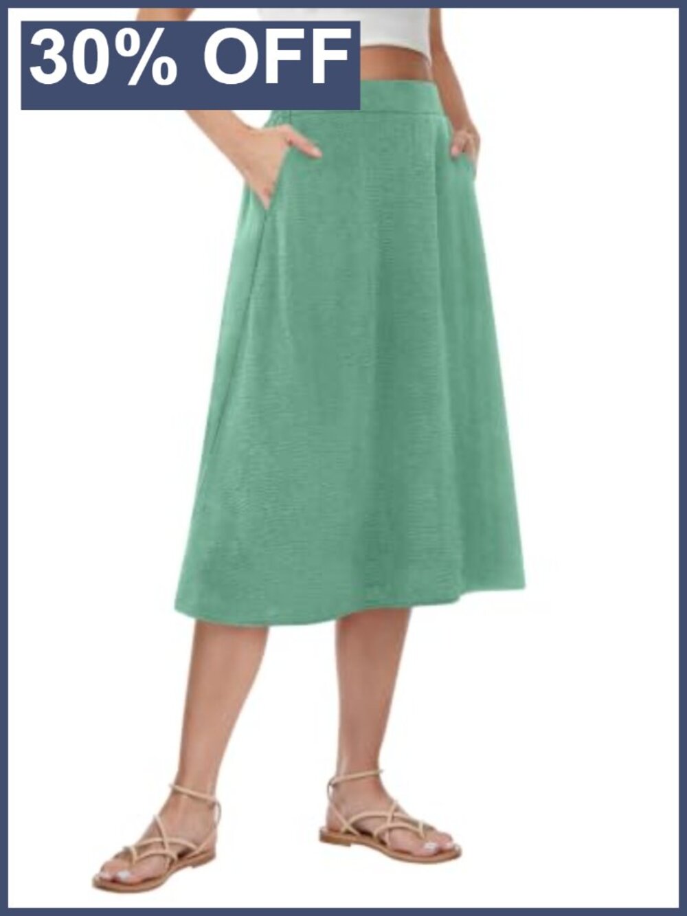 Womens Midi Skirt Summer A-Line Flowy Pleated High Waist Polyester